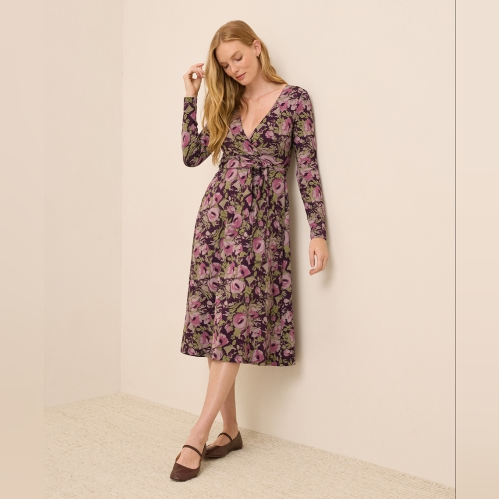 NWT Pact Fit & Flare Wrap Dress – Gathered Joys Berry Jam Floral 2XL 🌸 SOLD OUT